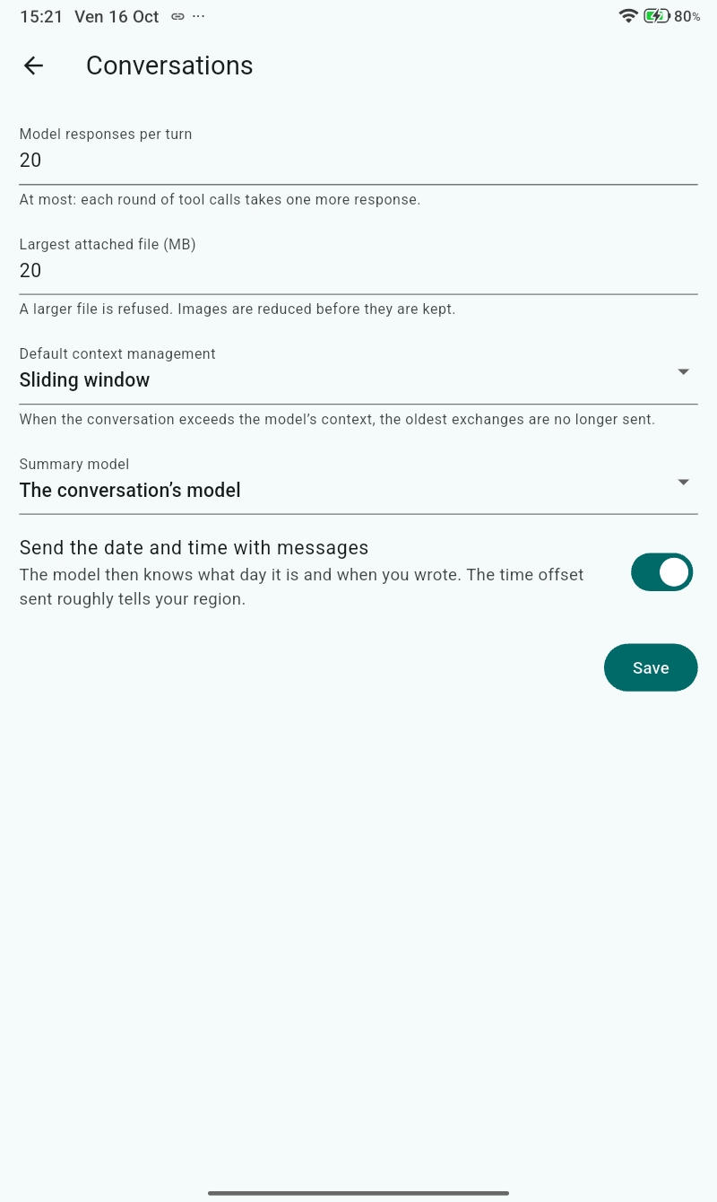 conversation settings